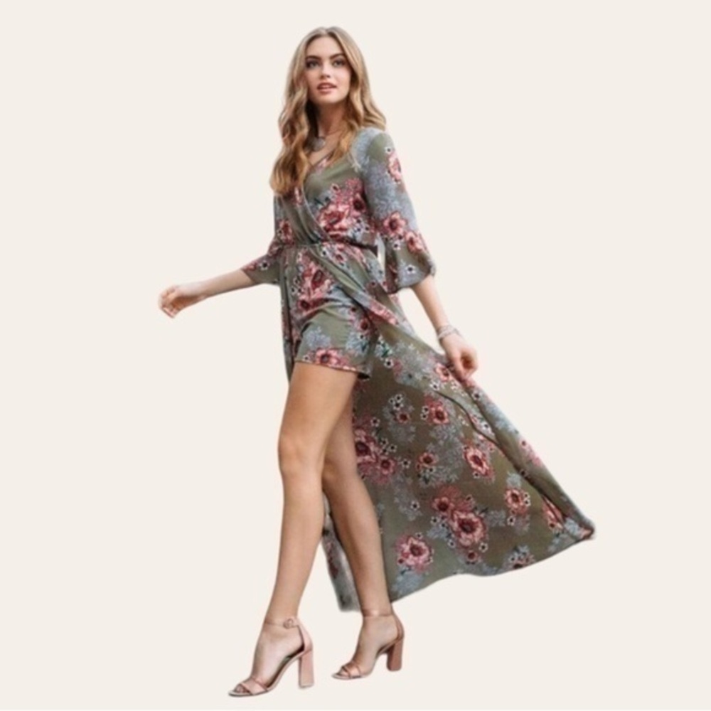 Odele Lantern Sleeve Floral Maxi Romper